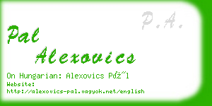 pal alexovics business card
